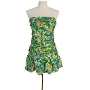 Hello Molly Womens Ruched Bubble Hem Mini Dress Medium Colorful‎ Floral Coquette